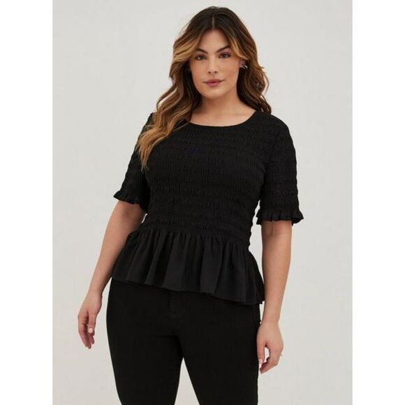 Torrid Top Size 2 2X  Peplum Chiffon Smocked NWOT - Picture 1 of 15